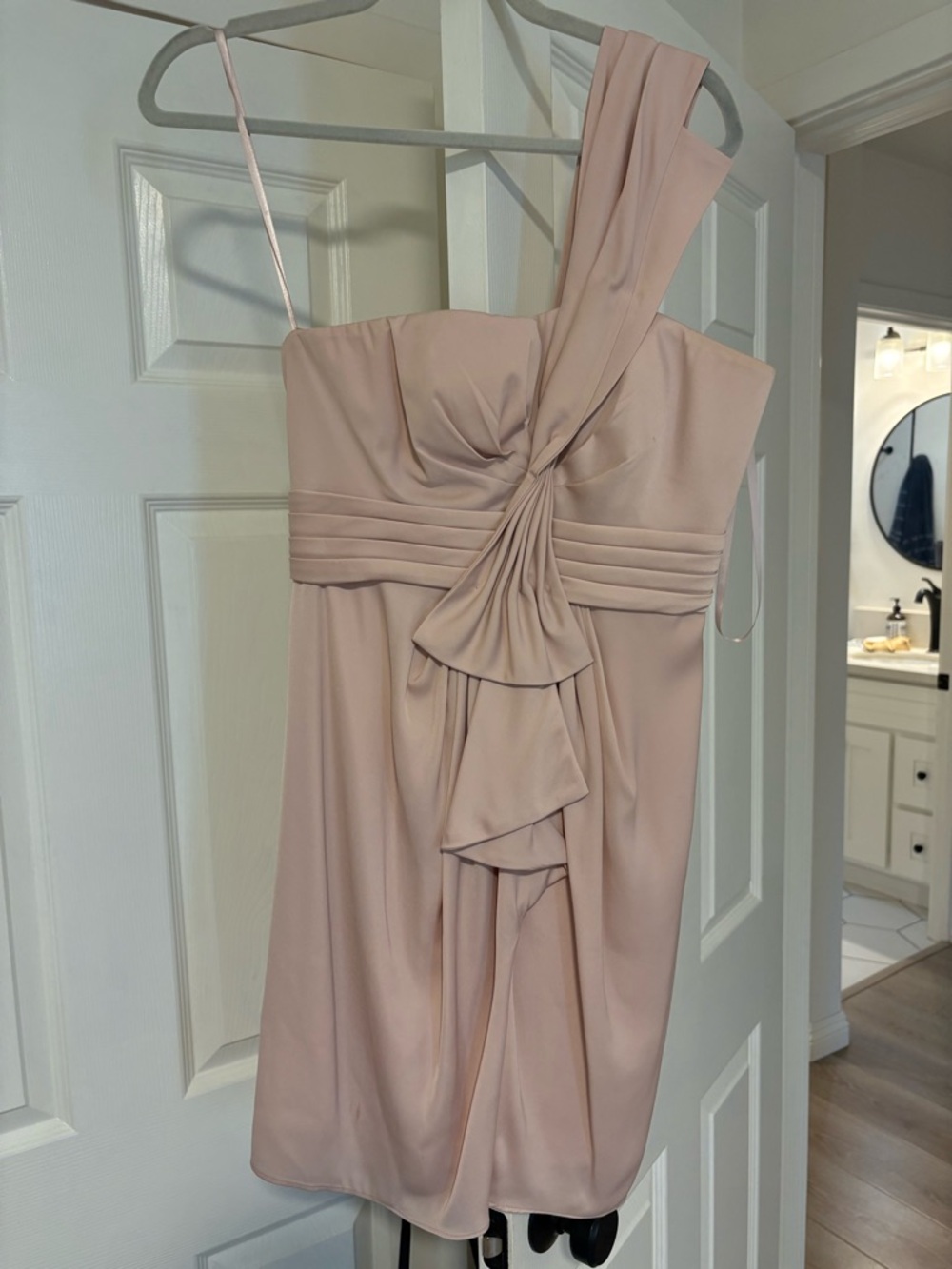 Elegant One-Shoulder Blush Pink Cocktail Dress